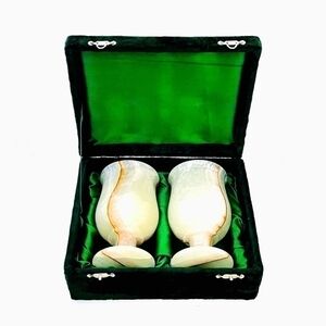 Vintage Collectible Exclusive 2x ONYX Natural Stone Wineglass Glasses in Box